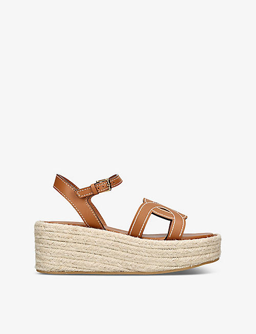 TODS: Kate brand-embroidered leather wedge sandals