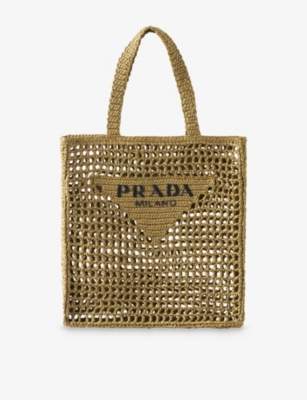 PRADA: Logo-embroidered crochet tote bag