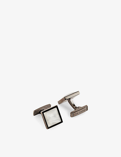 TED BAKER: Perlie semi-precious square brass cufflinks
