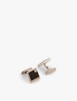 TED BAKER: Kryss ogo-engraved square brass cufflinks