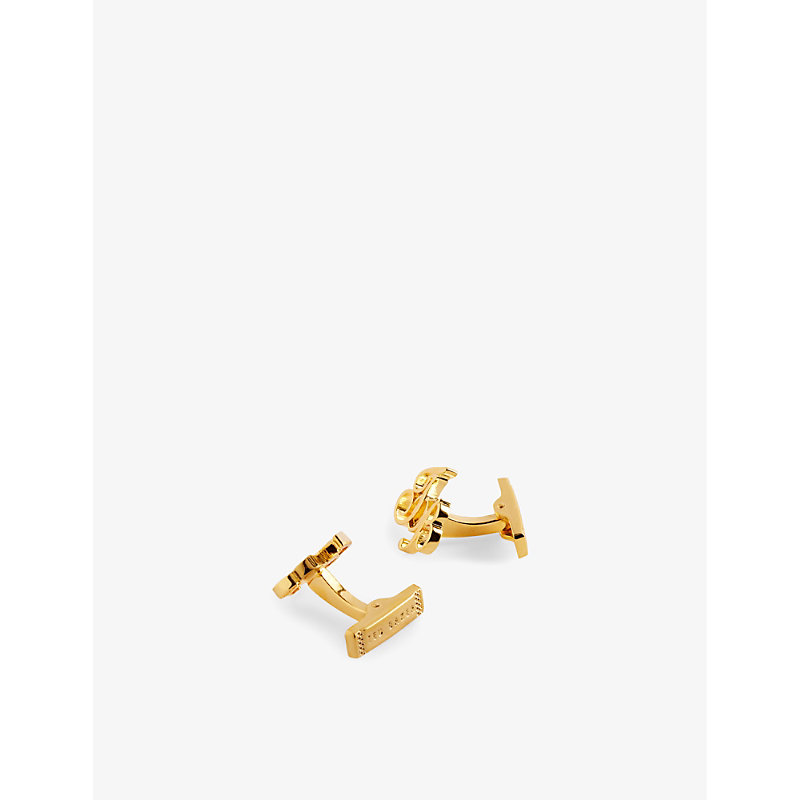 Shop Ted Baker Men's Gold-col Logo-embellished Brass Cufflinks