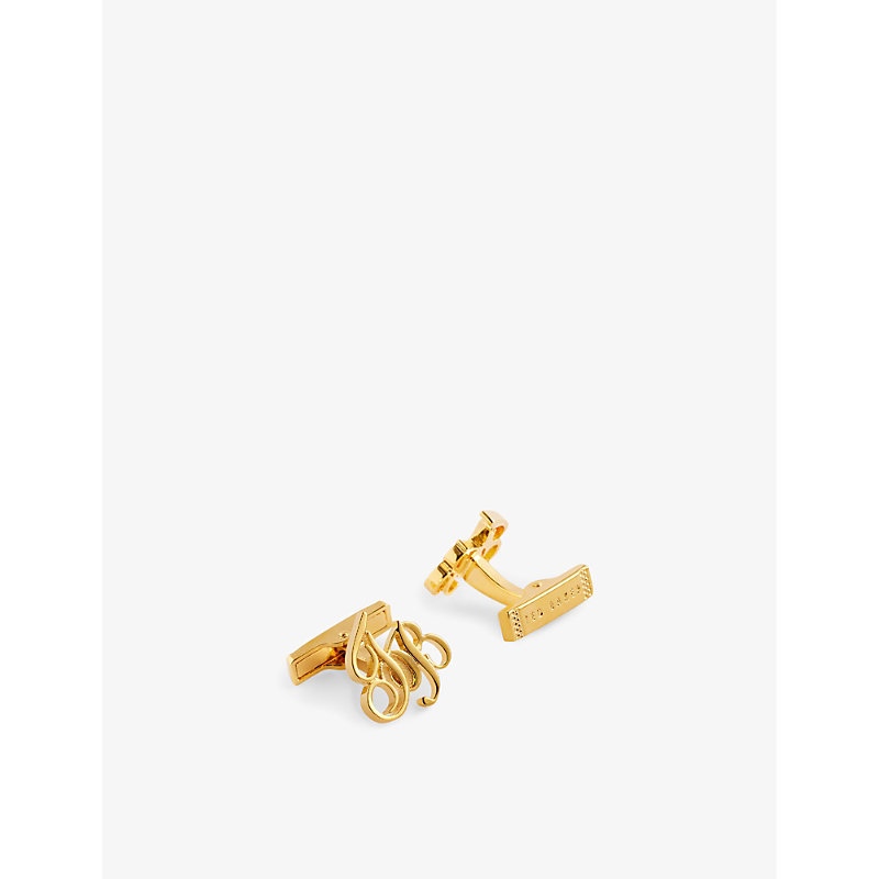 Shop Ted Baker Men's Gold-col Logo-embellished Brass Cufflinks