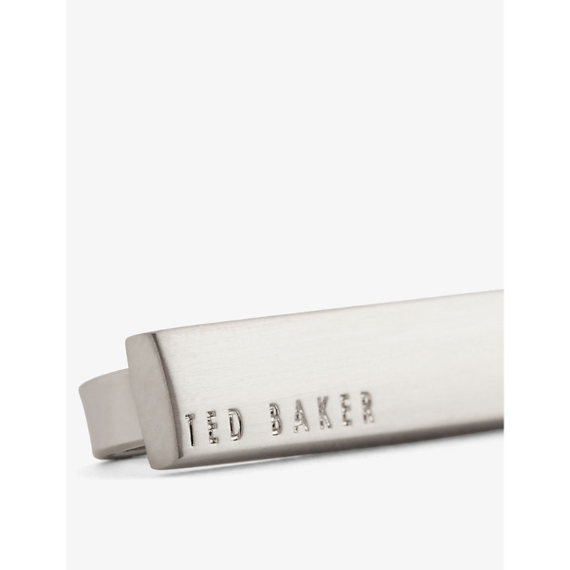 Shop Ted Baker Men's Silver-col Curvi Brand-engraved Brushed-metal Tie Bar