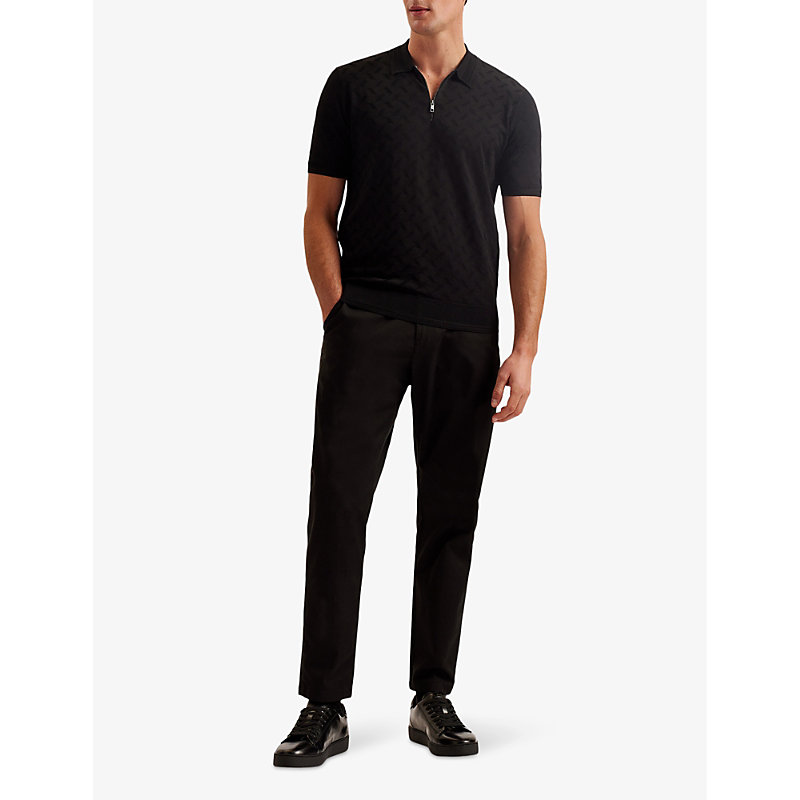 Shop Ted Baker Men's Black Palton Regular-fit Stretch-knit Polo Shirt