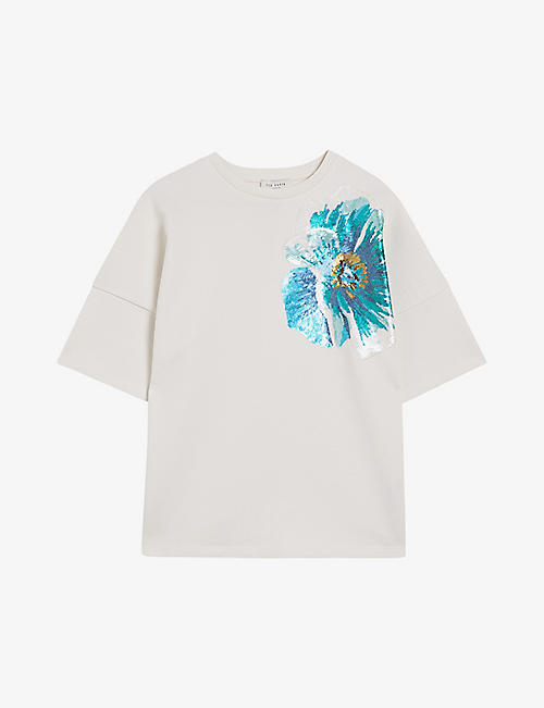 TED BAKER: Caraae sequin-embellished cotton T-shirt