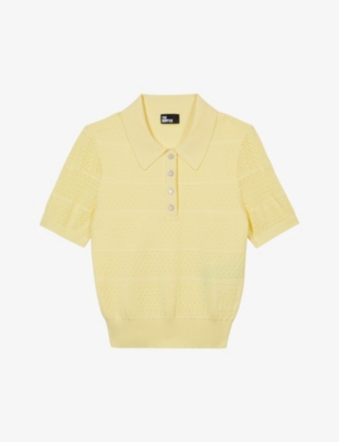 Shop The Kooples Women's Mellow Yellow Short-sleeve Textured Cotton-blend Polo