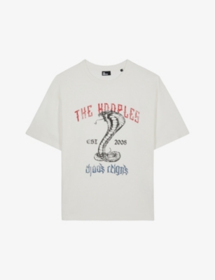 Shop The Kooples Men's Ecru Graphic-print Relaxed-fit Cotton T-shirt
