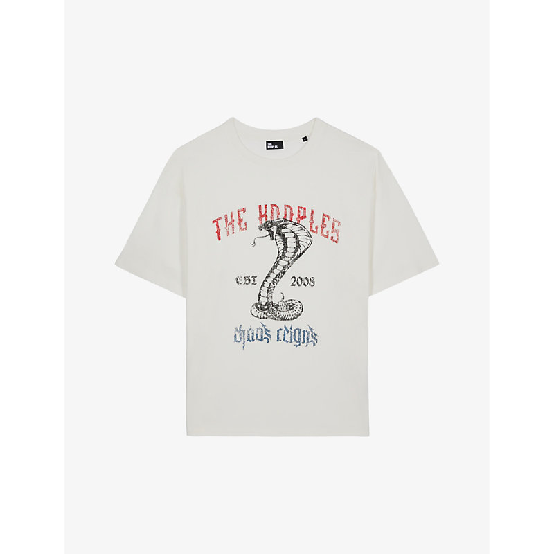 Shop The Kooples Men's Ecru Graphic-print Relaxed-fit Cotton T-shirt