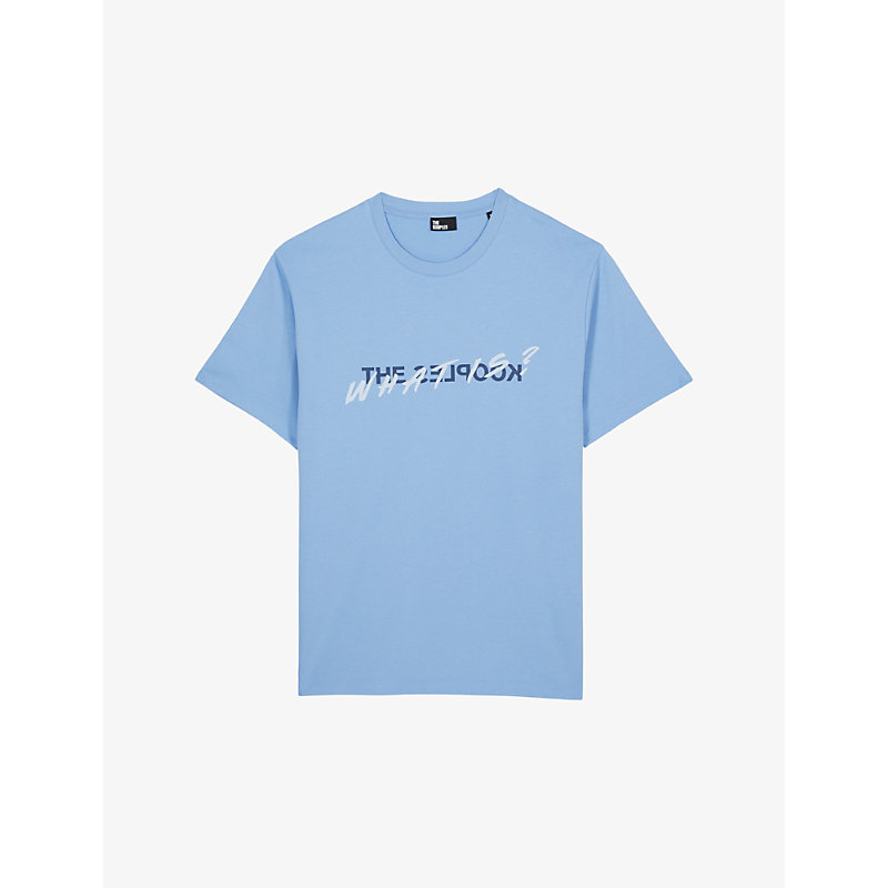 Shop The Kooples Men's Steel Blue Logo-print Regular-fit Cotton T-shirt