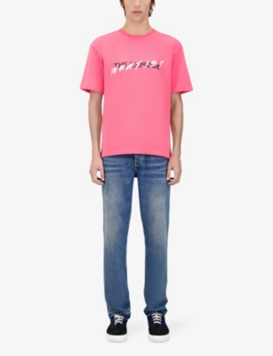 Shop The Kooples Men's Retro Pink Slogan-print Regular-fit Cotton T-shirt