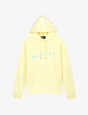 Shop The Kooples Men's Bright Yellow Slogan-print Relaxed-fit Cotton Hoody