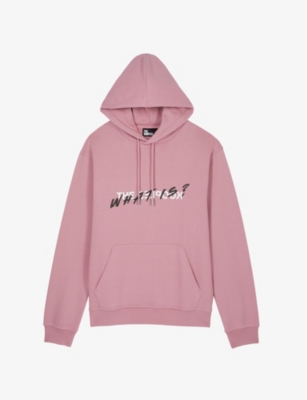 Shop The Kooples Men's Pink Wood Slogan-print Relaxed-fit Cotton Hoody
