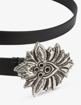 Shop The Kooples Women's Black Flower-buckle Think Leather Belt