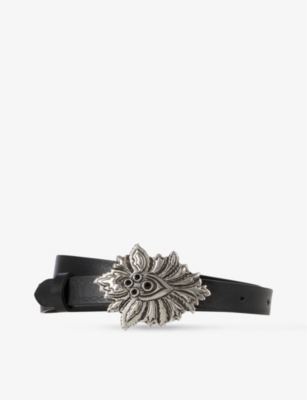 Shop The Kooples Women's Black Flower-buckle Think Leather Belt