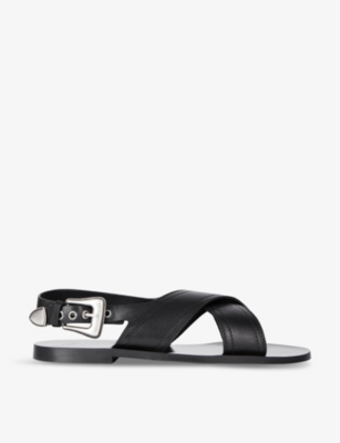 THE KOOPLES: Cross-over flat leather sandals