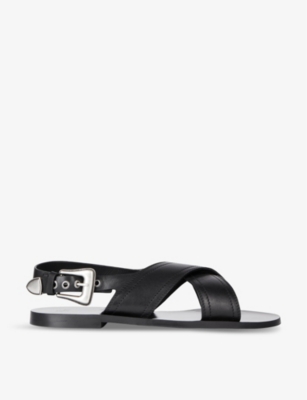 The Kooples Mens Black Cross-over Flat Leather Sandals