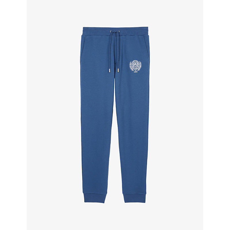 The Kooples Mens Middle Navy Graphic-print Relaxed-fit Cotton-jersey Jogging Bottoms