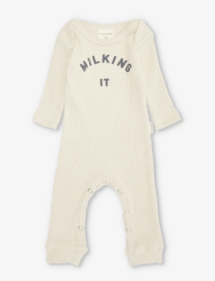 CLAUDE & CO: Text-print ribbed stretch-organic cotton romper 0-6 months