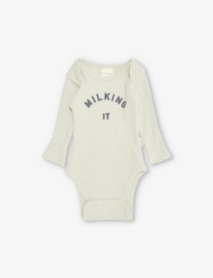 CLAUDE & CO: Text-print ribbed stretch-organic cotton romper 3-6months