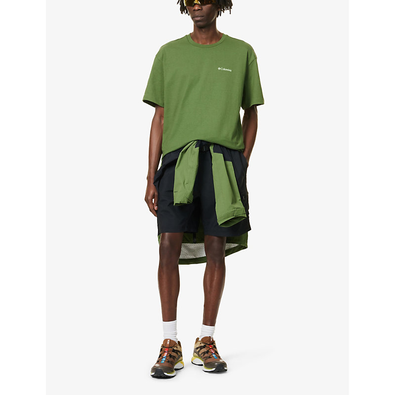 Shop Columbia Men's Green Brand-print Crewneck Cotton-blend T-shirt