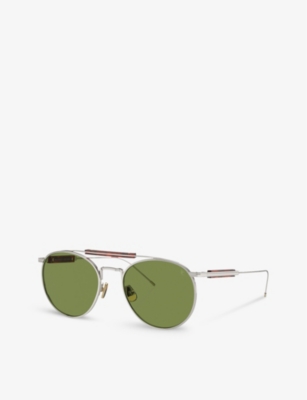 Brunello Cucinelli Womens Silver Bc2004st Sartorial Sunset Round-frame Yellow Gold-plated Titanium Sunglasses In Silver