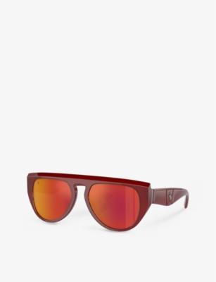 Shop Ferrari Women's Red Fh2005u Pilot-frame Acetate Sunglasses