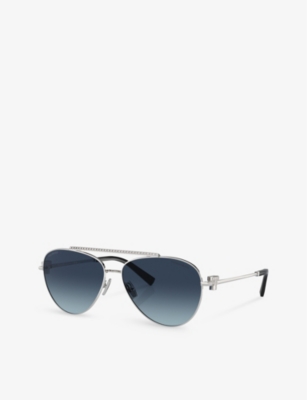 Tiffany & Co Tf3101b Crystal-embellished Pilot-frame Polarised Metal Sunglasses In Silver