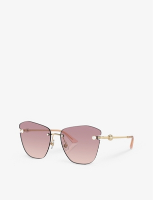 Jimmy Choo Pearly Rimless Metal Butterfly Sunglasses In Gold