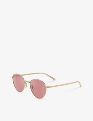 Shop Oliver Peoples Women's Gold Ov1336st Rhydian Round-frame Titanium Sunglasses