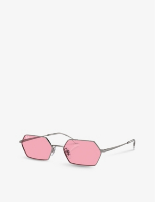 Ray Ban Yevi Bio-based Sunglasses Gunmetal Frame Pink Lenses 55-18 In Silver