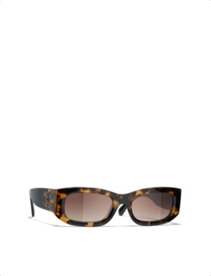 Pre-owned Chanel Womens Brown Rectangle-frame Sunglasses
