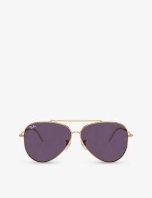 Ray Ban Ray-ban Womens Gold Rbr0101s Aviator Reverse Pilot-frame Metal Sunglasses In Gold/purple Solid