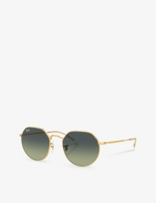 Shop Ray Ban Ray-ban Women's Gold Rb3565 Jack Hexagonal-frame Metal And Acetate Sunglasses