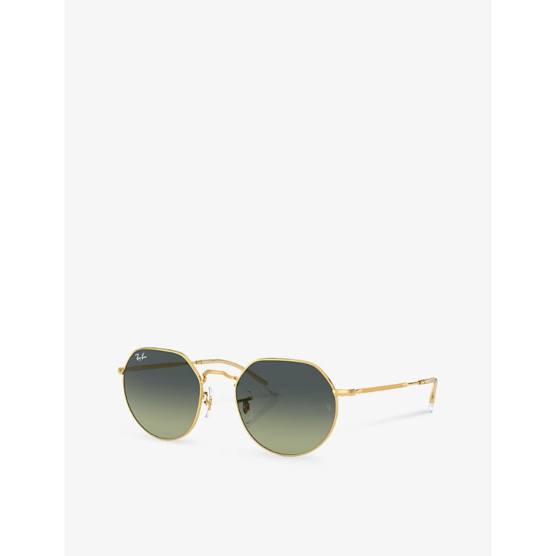 Shop Ray Ban Ray-ban Women's Gold Rb3565 Jack Hexagonal-frame Metal And Acetate Sunglasses