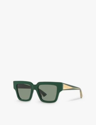 Bottega Veneta Womens Green Bv1276s Rectangle-frame Acetate Sunglasses In Green
