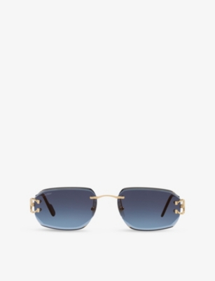 Cartier Womens Ct0468s Square-frame Metal Sunglasses Gold In Gold