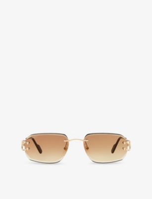 Cartier Womens Gold Ct0468s Rectangular-frame Metal Sunglasses In Gold
