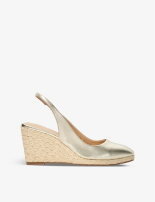 Dune Womens Gold-leather Cadance Sling-back Leather Wedge Espadrilles