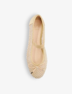 Shop Dune Women's Neutral Happening Crystal-embellished Faux-leather And Mesh Ballet Pumps