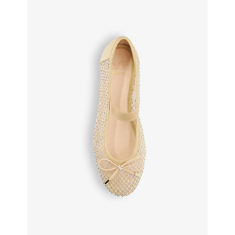 Shop Dune Womens Neutral Happening Crystal-embellished Faux-leather And Mesh Ballet Pumps