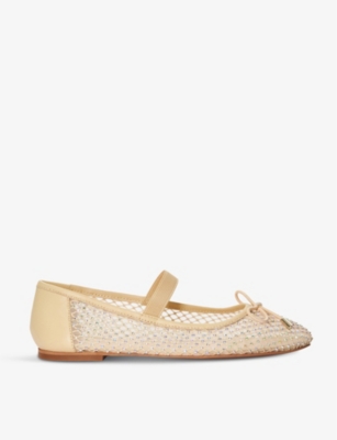 Dune Womens Neutral Happening Crystal-embellished Faux-leather And Mesh Ballet Pumps