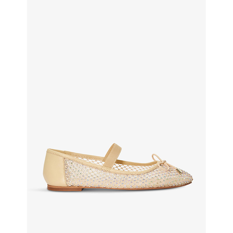 Dune Womens Neutral Happening Crystal-embellished Faux-leather And Mesh Ballet Pumps