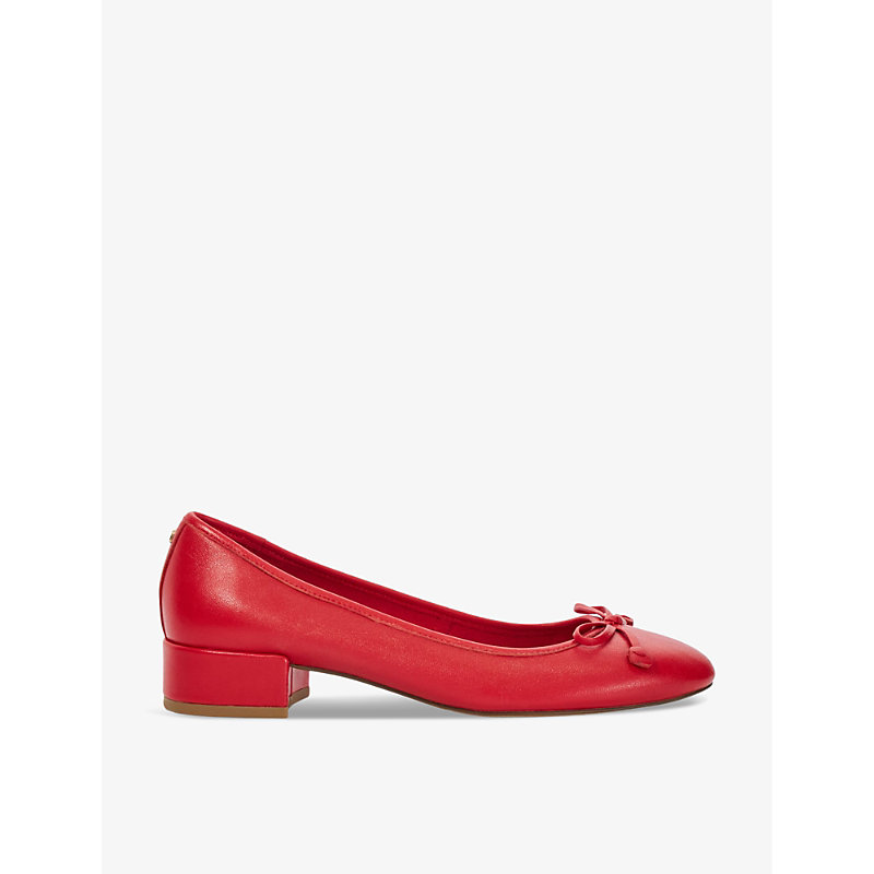 Dune Womens Red-leather Hollies Heeled Leather Ballet Flats
