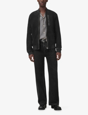 Allsaints Mens Kemble Regular-fit Zip-up Suede Bomber Jacket Black Xs In Black
