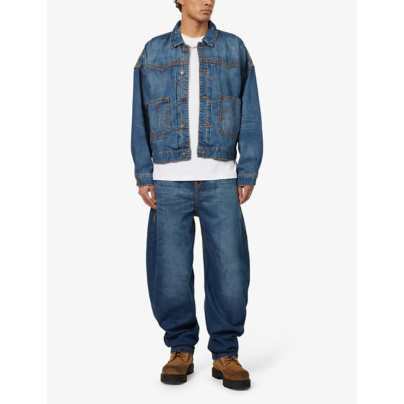 Shop True Religion Men's Indigo X Sebastien Ami Warped Joey Regular-fit Barrel-leg Stretch-denim Jeans