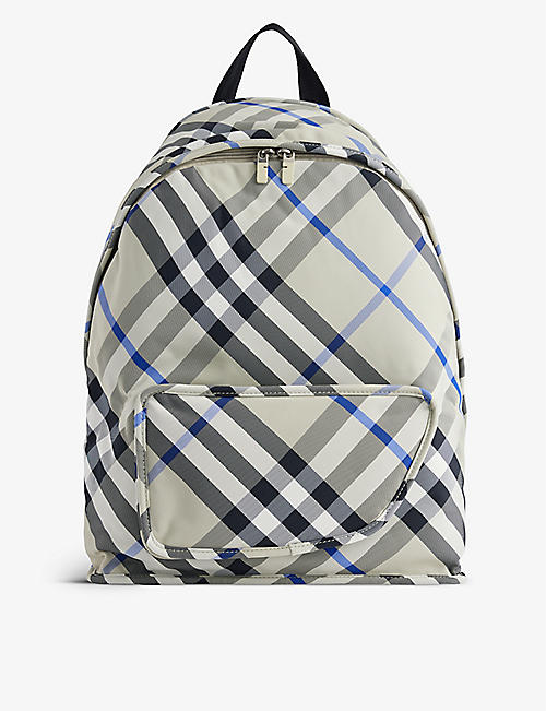 BURBERRY: Shield check-print woven backpack