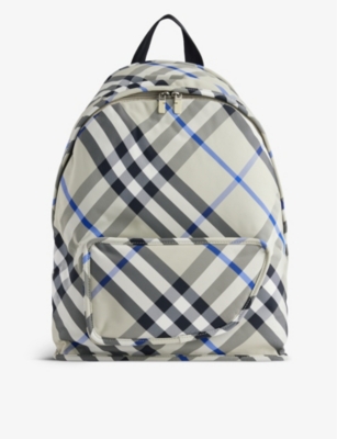 Burberry Mens Lichen Shield Check-print Woven Backpack In Grey