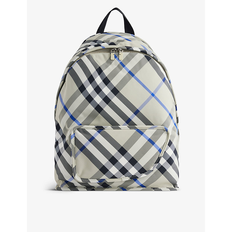 Burberry Mens Lichen Shield Check-print Woven Backpack In Gray