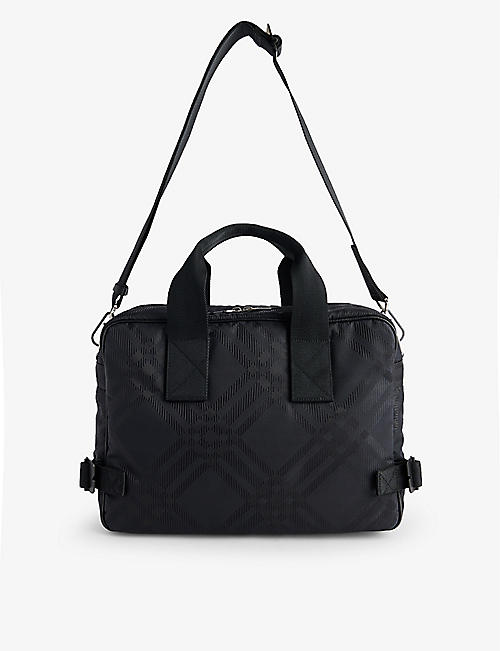BURBERRY: Check-pattern nylon-blend briefcase