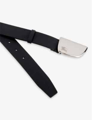 Shop Burberry Men's Black Shield Asymmetrical-buckle Leather Belt